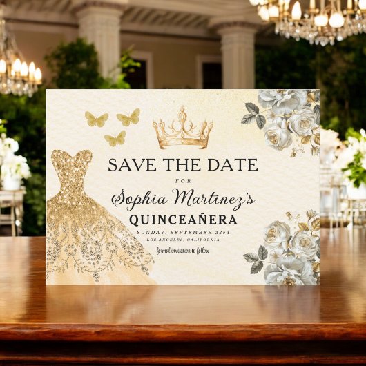 Floral Gold Save the Date Geburtstag Quinceanera