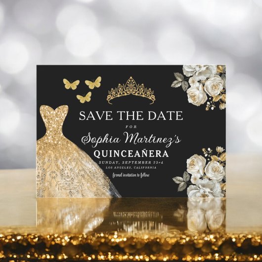 Floral Gold Save the Date Geburtstag Quinceanera
