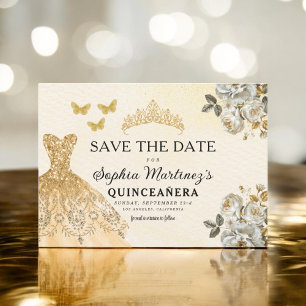 Floral Gold Save the Date Geburtstag Quinceanera