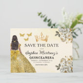 Floral Gold Save the Date Geburtstag Quinceanera (Stehend Vorderseite)