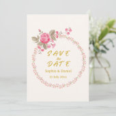 Floral Gold Save-the-Date-Karte (Stehend Vorderseite)
