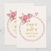 Floral Gold Save-the-Date-Karte (Vorne/Hinten)