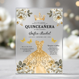 Floral Gold Schmetterling Prinzessin Quinceanera Acryleinladungen