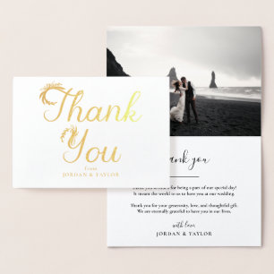 Floral Gold Script Hochzeit Danke Foto Folienkarte
