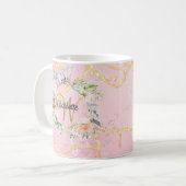Floral Gold Script Monogram Pink Geode Agate Kaffeetasse (Vorderseite Links)