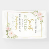 Floral Gold Script Sweet Sixteen Birthday Banner (Horizontal)