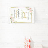 Floral Gold Script Sweet Sixteen Birthday Banner (InSitu)
