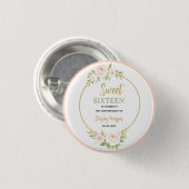 Floral Gold Script Sweet Sixteen Birthday Button (Vorne & Hinten)