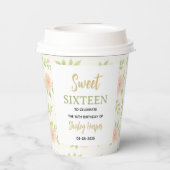 Floral Gold Script Sweet Sixteen Birthday  Pappbecher (Rückseite)