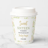 Floral Gold Script Sweet Sixteen Birthday  Pappbecher (Vorderseite)