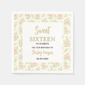 Floral Gold Script Sweet Sixteen Birthday  Serviette (Vorderseite)