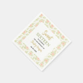 Floral Gold Script Sweet Sixteen Birthday  Serviette (Ecke)