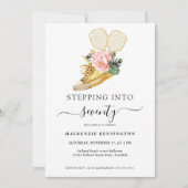 Floral Gold Shoe Pickleball Geburtstag Einladung (Vorderseite)