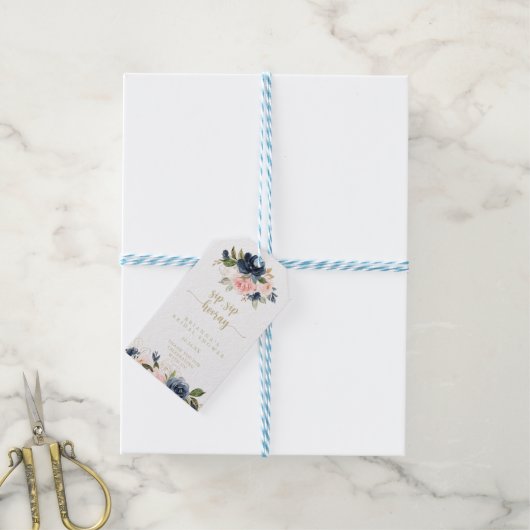 Floral Gold Sip Hooray Brautparty Geschenkanhänger (Mit Garn)