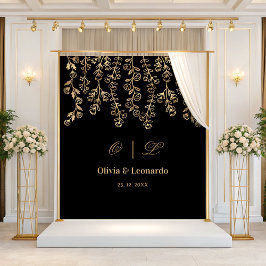 Floral Gold und Black Elegante Hochzeitskulisse Wandteppich