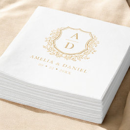 Floral Gold Wappen Wedding Monogram Servietten Mit Folie
