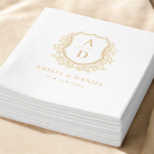 Floral Gold Wappen Wedding Monogram Servietten Mit Folie