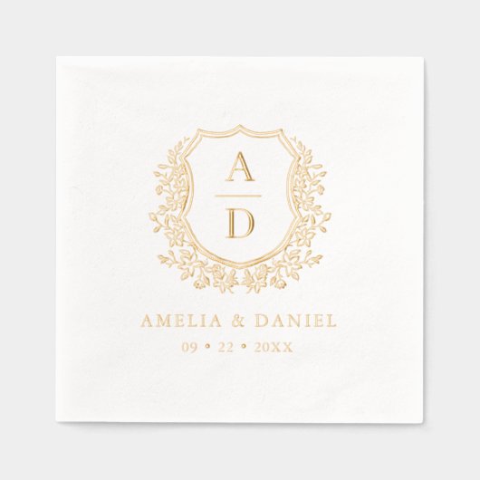 Floral Gold Wappen Wedding Monogram Servietten Mit Folie (Vorderseite)