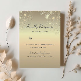 Floral Gold Wedding RSVP Card Karte