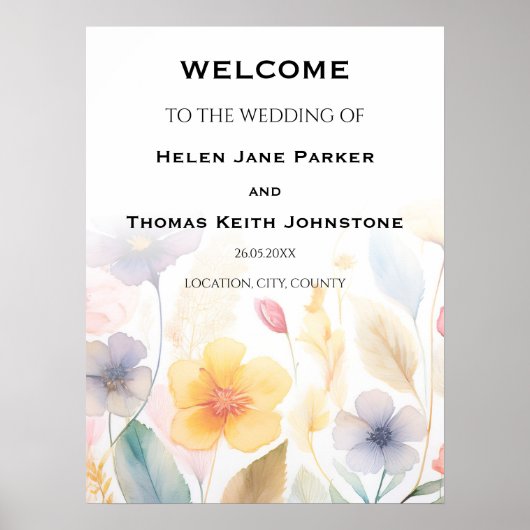 Floral Gold Wedding Sign Poster (Vorne)