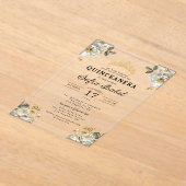 Floral Gold White Princess Quinceanera Acryleinladungen (Ablage )