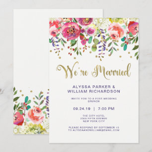 Floral Gold Wir sind verheiratet Einladung