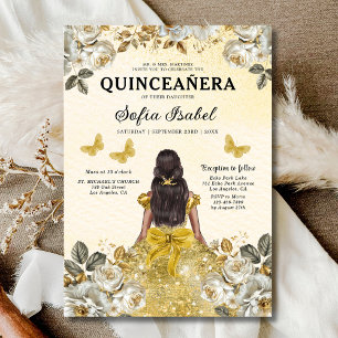 Floral Gold Zweisprachige Spanische Quinceanera Einladung