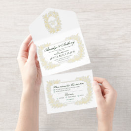 Floral Golden Foil Wedding invitation All-in-One-Einladung