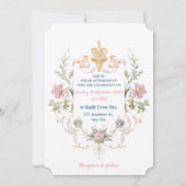 Floral Golden Royal Crest & Blush Roses Wedding Einladung (Rückseite)