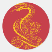 Floral Golden Snake auf Rot Runder Aufkleber (Vorderseite)