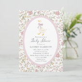 Floral Goose Baby Shower Invitation Einladung (Stehend Vorderseite)