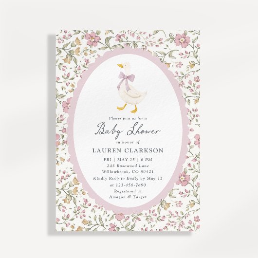 Floral Goose Baby Shower Invitation Einladung