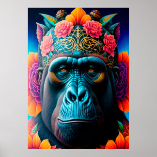 Floral Gorilla Animal Posters Poster
