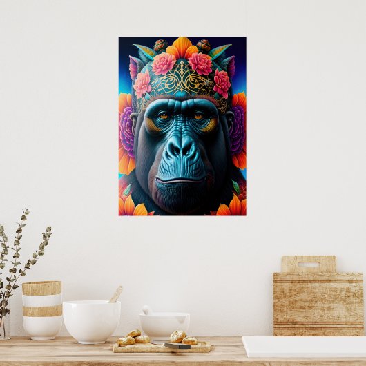 Floral Gorilla Animal Posters Poster (Küche)