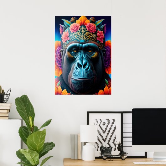 Floral Gorilla Animal Posters Poster (Heimbüro)