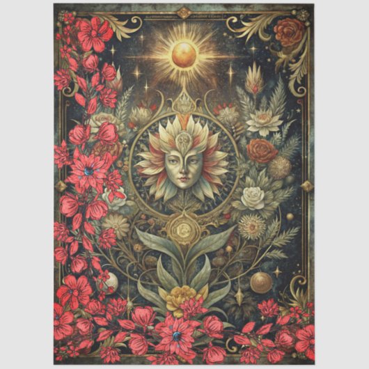 Floral Gothic Tarot Reader's Card Abstract Collage Seidenpapier (Vorderseite)