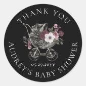 Floral Gothroller Black Danke Baby Dusche Runder Aufkleber (Vorderseite)