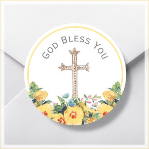 Floral Gott segne Sie religiös Runder Aufkleber