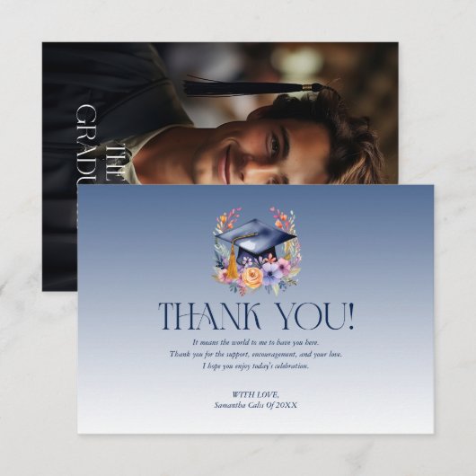 Floral Grad hat Dankeschön Karte (Vorne/Hinten)
