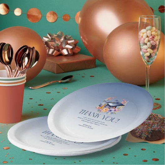 Floral Grad hat Dankeschön Karte Pappteller (Multi)