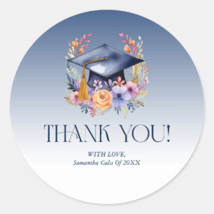 Floral Grad hat Dankeschön Karte Runder Aufkleber