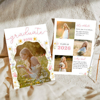 Floral Graduation Announcement Photo Invitation Einladung