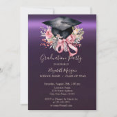 Floral Graduation Cap,Bow Purple Graduation Einladung (Vorderseite)