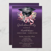 Floral Graduation Cap,Bow Purple Graduation  Einladung (Vorne/Hinten)