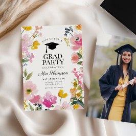 Floral Graduation Party Invitation Photo Back Einladung