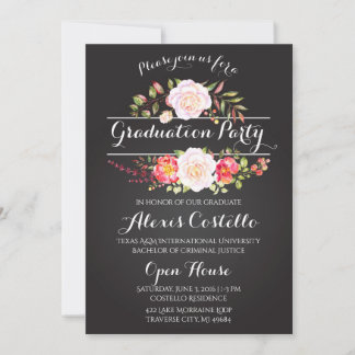 Floral Graduation Party Watercolor Boho Card Einladung