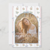 Floral Graduation Photo Announcement Card Blue Bow Einladung (Rückseite)