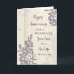 Floral Grandson und seine Ehefrau Jahrestag Karte<br><div class="desc">Glückliche Hochzeitskarte für Enkel und seine Ehefrau mit wunderschönen Vintagen violetten Blumen und sentimentalen Vers.</div>