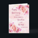 Floral Grandson und seine Ehefrau Jahrestag Karte<br><div class="desc">Glückliche Hochzeitskarte für Enkel und seine Ehefrau mit wunderschönen Aquarellfarben Vintage Blume und sentimental Vers.</div>