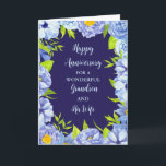 Floral Grandson und seine Ehefrau Jahrestag Karte<br><div class="desc">Glückliche Hochzeitskarte für Enkel und seine Ehefrau mit wunderschönen Vintag blauen Aquarellfarben-Blume und sentimentalem Vers.</div>